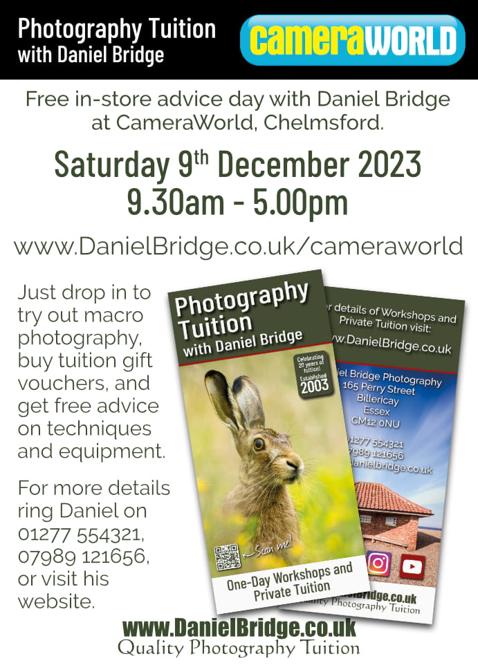 Poster for Daniel's free tuition day at Cameraworld