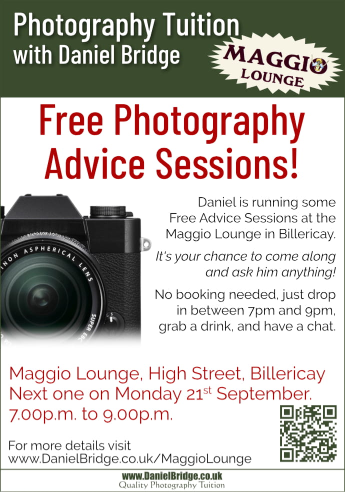 Poster for Daniel's free advice sessions at Maggio Lounge