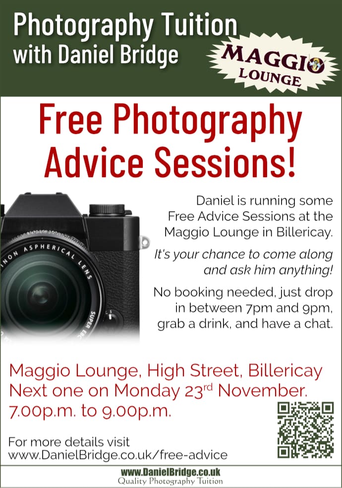 Poster for Daniel's free advice sessions at Maggio Lounge